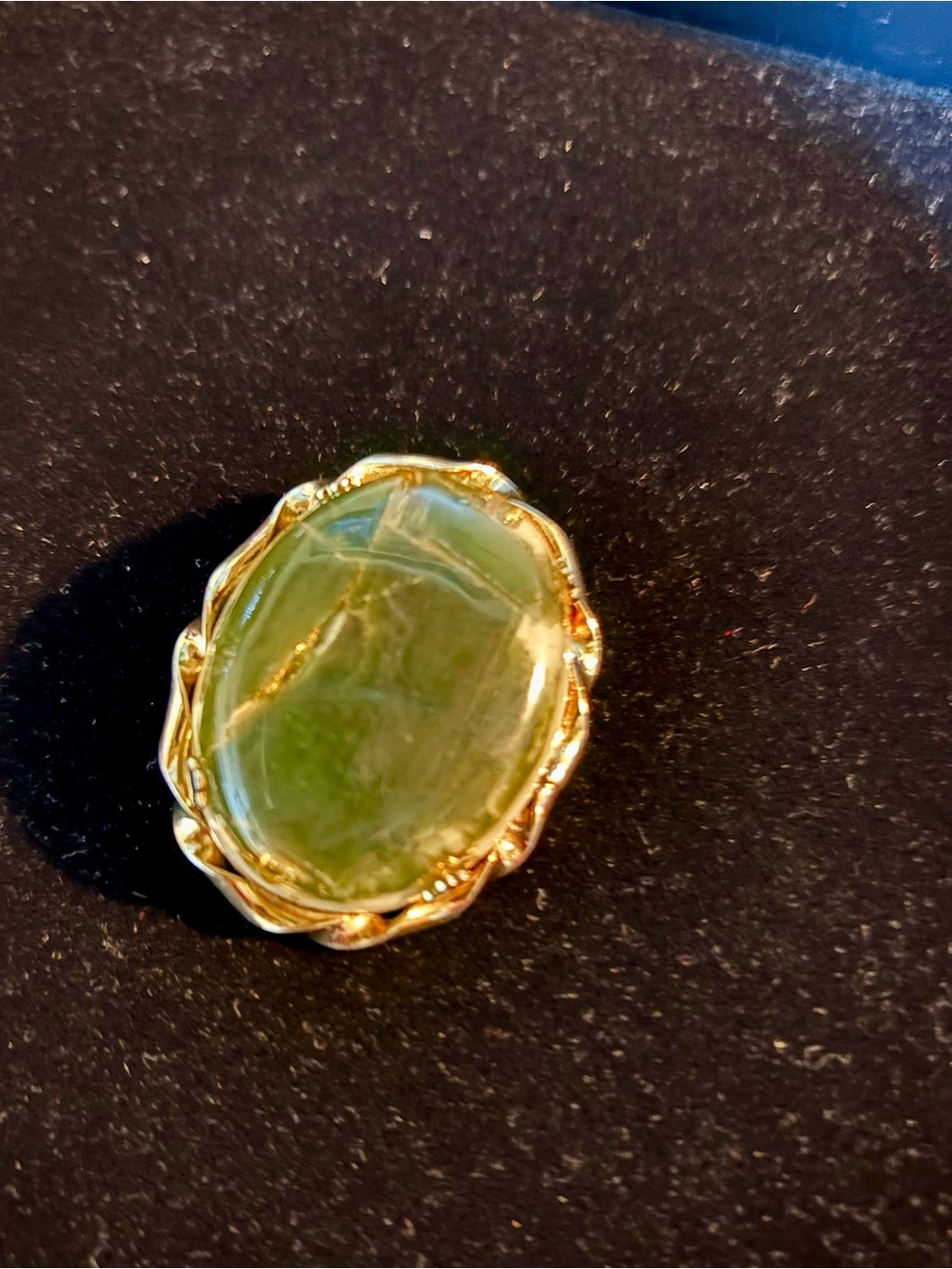 Green Stone Gold-Tone Oval Brooch - Women Jewelry